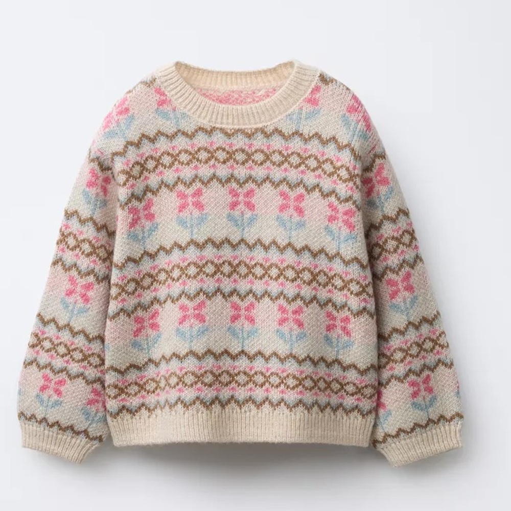 ZARA Kids Girls Jacquard Knit Sweater Wool Blend 4Y